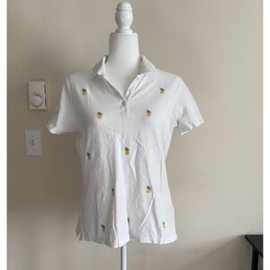 Brooks Brothers Womens Large Polo Shirt Embroidered Pineapple Preppy Cruise